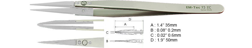 EM-Tec 73.ZC Pinzette mit wechselbaren Keramikspitzen, feine, spitz zulaufende Spitzen